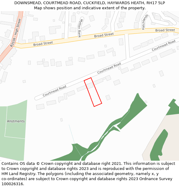 DOWNSMEAD, COURTMEAD ROAD, CUCKFIELD, HAYWARDS HEATH, RH17 5LP: Location map and indicative extent of plot