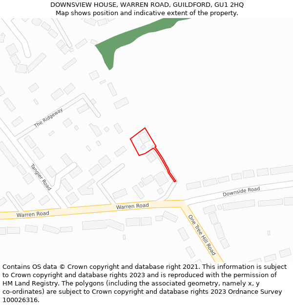 DOWNSVIEW HOUSE, WARREN ROAD, GUILDFORD, GU1 2HQ: Location map and indicative extent of plot