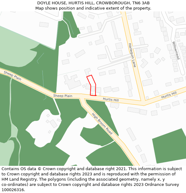 DOYLE HOUSE, HURTIS HILL, CROWBOROUGH, TN6 3AB: Location map and indicative extent of plot