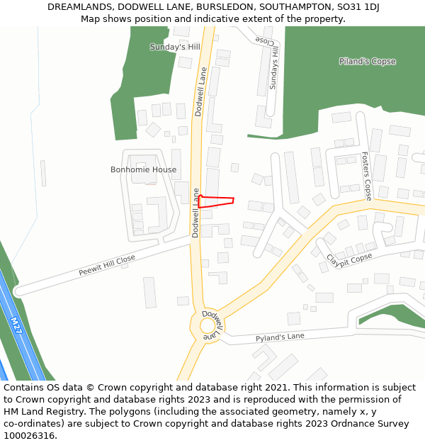 DREAMLANDS, DODWELL LANE, BURSLEDON, SOUTHAMPTON, SO31 1DJ: Location map and indicative extent of plot