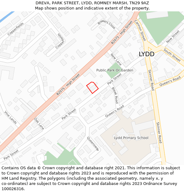 DREVA, PARK STREET, LYDD, ROMNEY MARSH, TN29 9AZ: Location map and indicative extent of plot