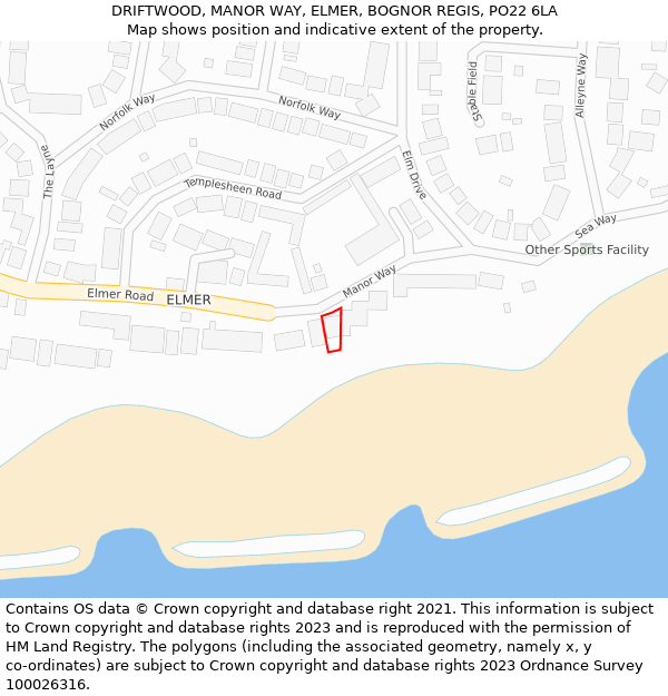 DRIFTWOOD, MANOR WAY, ELMER, BOGNOR REGIS, PO22 6LA: Location map and indicative extent of plot