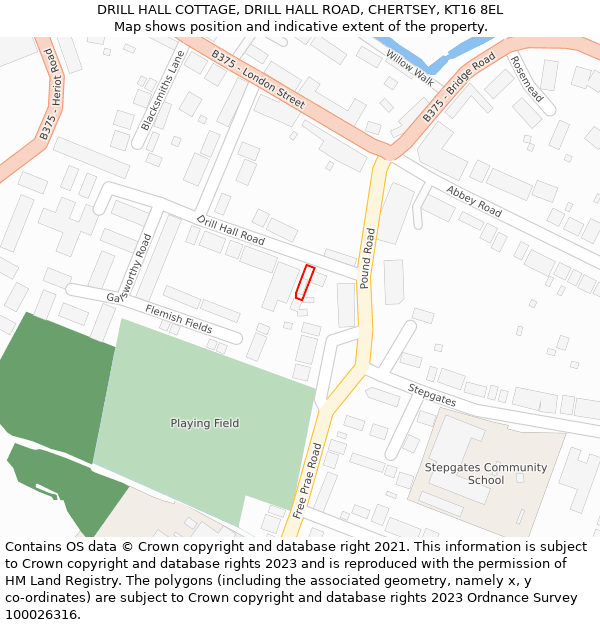 DRILL HALL COTTAGE, DRILL HALL ROAD, CHERTSEY, KT16 8EL: Location map and indicative extent of plot