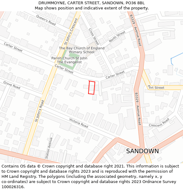 DRUMMOYNE, CARTER STREET, SANDOWN, PO36 8BL: Location map and indicative extent of plot
