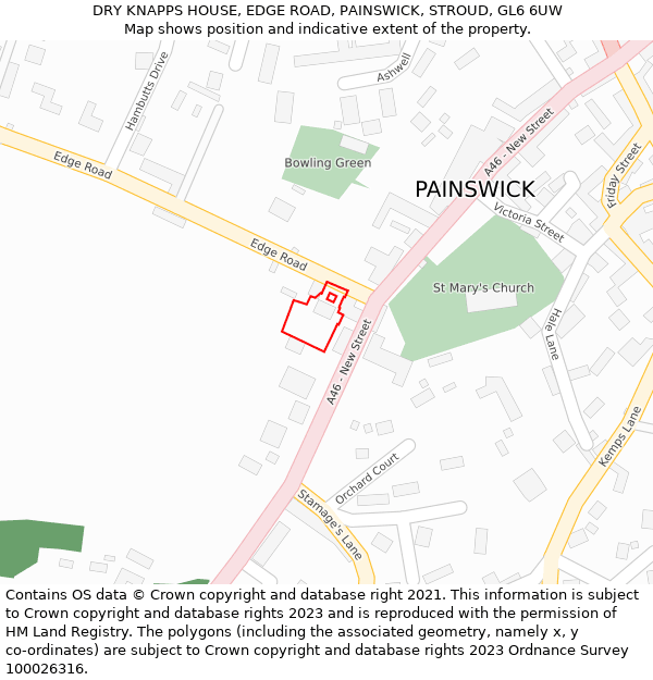 DRY KNAPPS HOUSE, EDGE ROAD, PAINSWICK, STROUD, GL6 6UW: Location map and indicative extent of plot