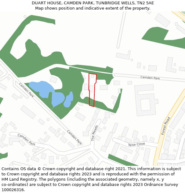 DUART HOUSE, CAMDEN PARK, TUNBRIDGE WELLS, TN2 5AE: Location map and indicative extent of plot