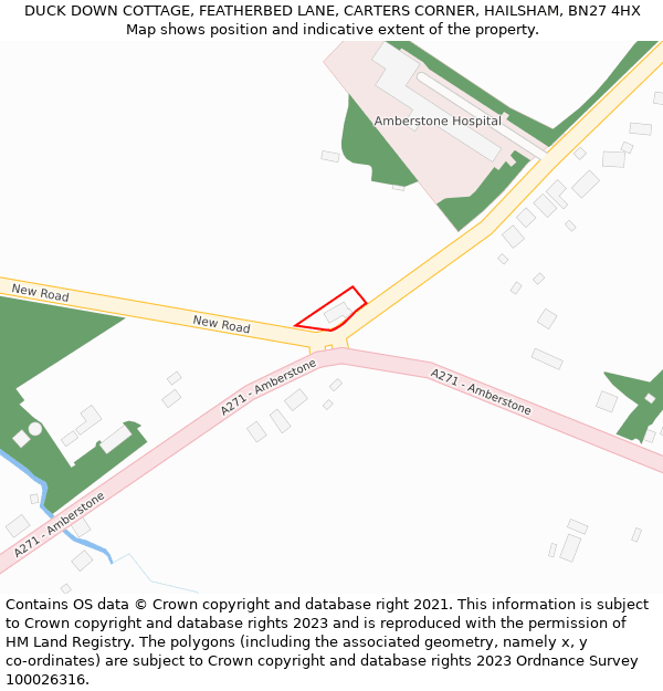 DUCK DOWN COTTAGE, FEATHERBED LANE, CARTERS CORNER, HAILSHAM, BN27 4HX: Location map and indicative extent of plot