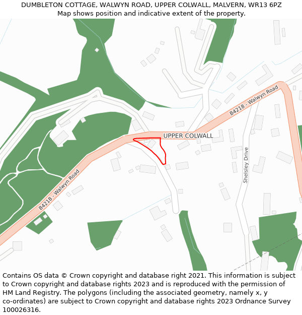 DUMBLETON COTTAGE, WALWYN ROAD, UPPER COLWALL, MALVERN, WR13 6PZ: Location map and indicative extent of plot