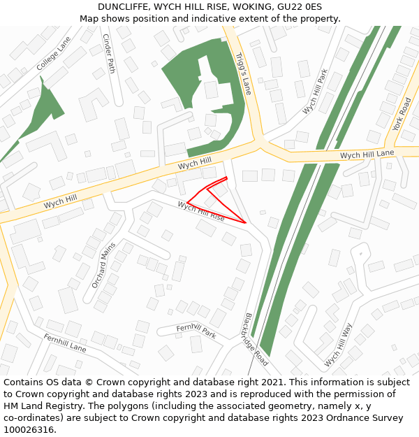 DUNCLIFFE, WYCH HILL RISE, WOKING, GU22 0ES: Location map and indicative extent of plot