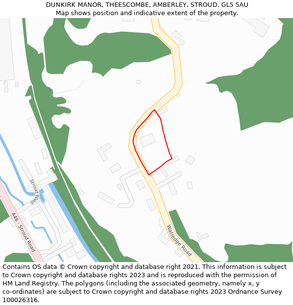 DUNKIRK MANOR, THEESCOMBE, AMBERLEY, STROUD, GL5 5AU: Location map and indicative extent of plot