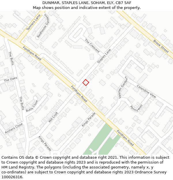 DUNMAR, STAPLES LANE, SOHAM, ELY, CB7 5AF: Location map and indicative extent of plot