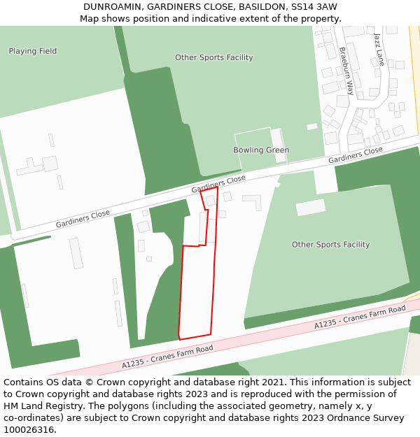 DUNROAMIN, GARDINERS CLOSE, BASILDON, SS14 3AW: Location map and indicative extent of plot