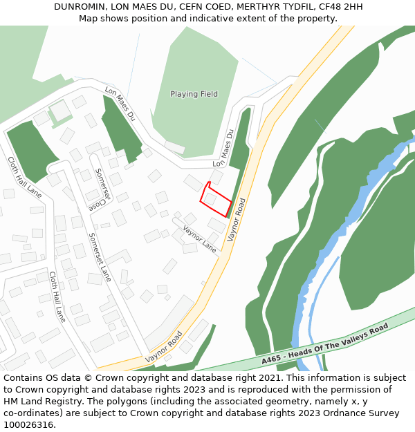 DUNROMIN, LON MAES DU, CEFN COED, MERTHYR TYDFIL, CF48 2HH: Location map and indicative extent of plot