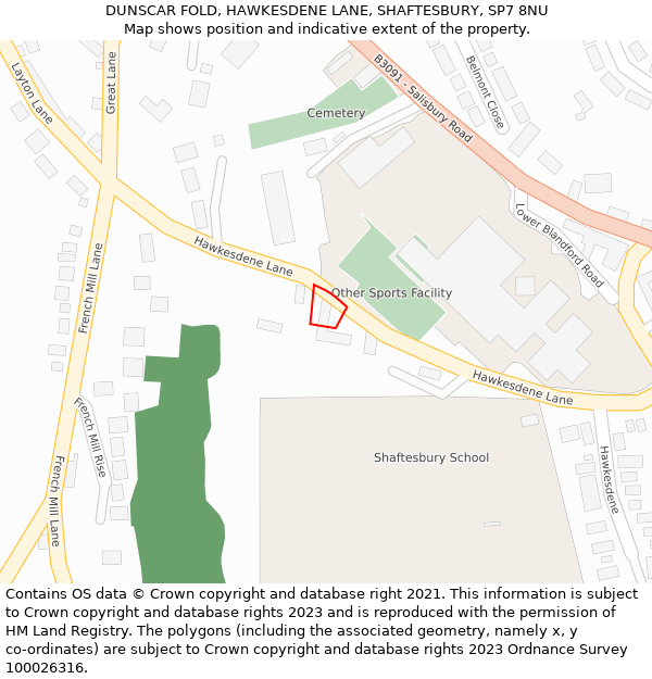 DUNSCAR FOLD, HAWKESDENE LANE, SHAFTESBURY, SP7 8NU: Location map and indicative extent of plot