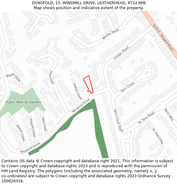 DUNSFOLD, 15, WINDMILL DRIVE, LEATHERHEAD, KT22 8PB: Location map and indicative extent of plot