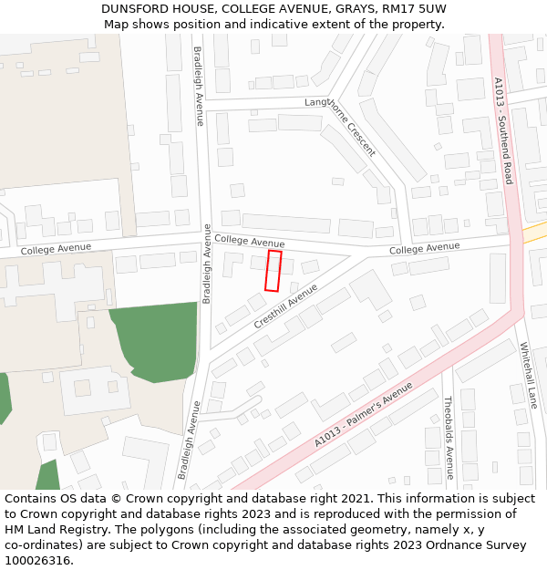 DUNSFORD HOUSE, COLLEGE AVENUE, GRAYS, RM17 5UW: Location map and indicative extent of plot