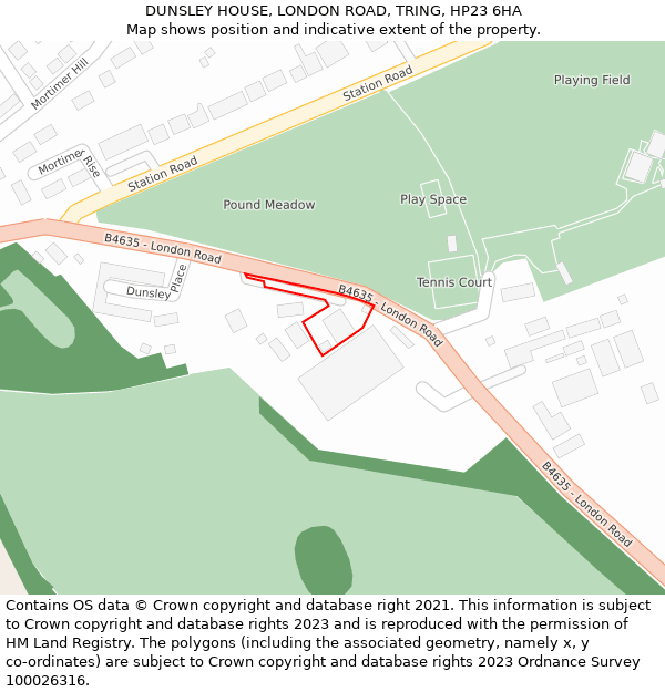 DUNSLEY HOUSE, LONDON ROAD, TRING, HP23 6HA: Location map and indicative extent of plot