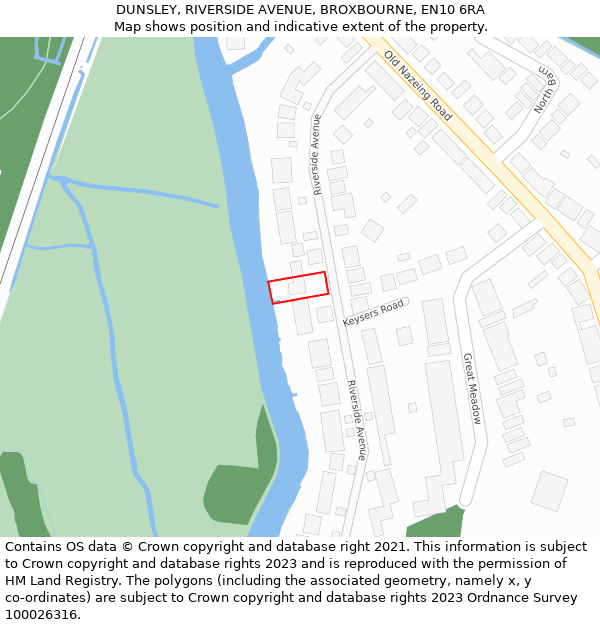 DUNSLEY, RIVERSIDE AVENUE, BROXBOURNE, EN10 6RA: Location map and indicative extent of plot