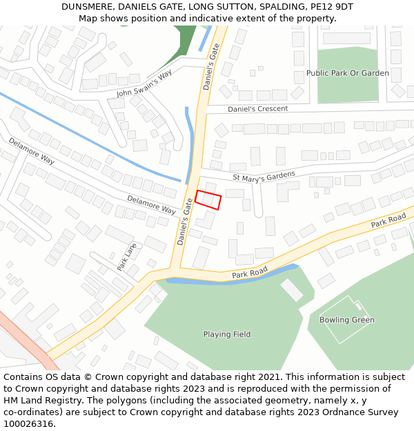 DUNSMERE, DANIELS GATE, LONG SUTTON, SPALDING, PE12 9DT: Location map and indicative extent of plot