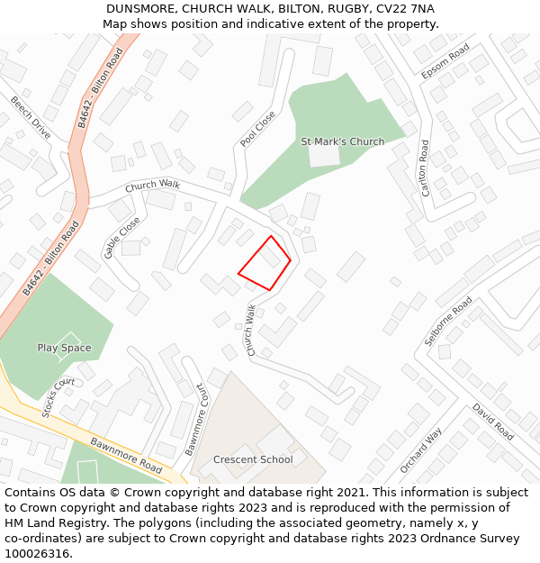 DUNSMORE, CHURCH WALK, BILTON, RUGBY, CV22 7NA: Location map and indicative extent of plot