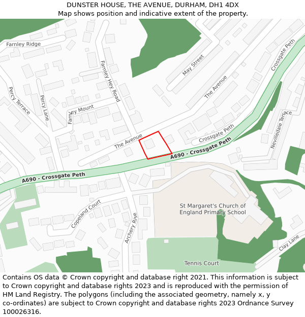DUNSTER HOUSE, THE AVENUE, DURHAM, DH1 4DX: Location map and indicative extent of plot