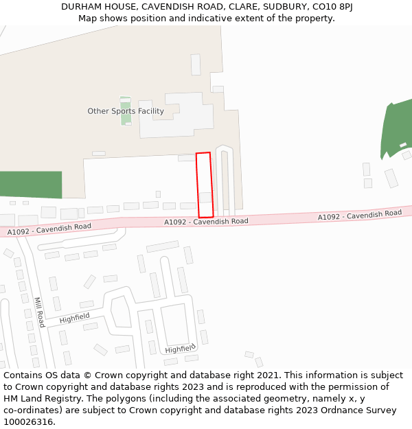DURHAM HOUSE, CAVENDISH ROAD, CLARE, SUDBURY, CO10 8PJ: Location map and indicative extent of plot