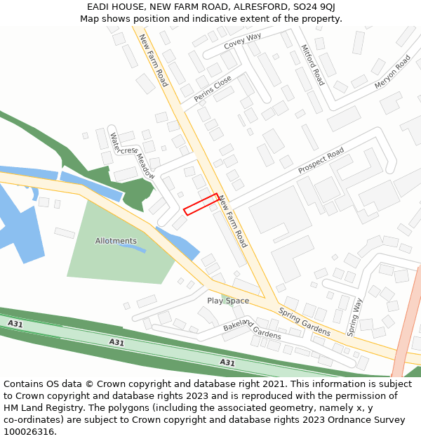 EADI HOUSE, NEW FARM ROAD, ALRESFORD, SO24 9QJ: Location map and indicative extent of plot