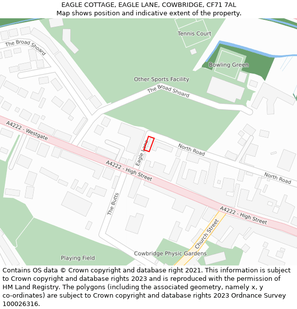 EAGLE COTTAGE, EAGLE LANE, COWBRIDGE, CF71 7AL: Location map and indicative extent of plot