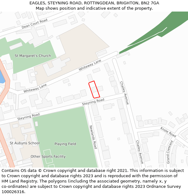 EAGLES, STEYNING ROAD, ROTTINGDEAN, BRIGHTON, BN2 7GA: Location map and indicative extent of plot