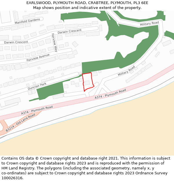 EARLSWOOD, PLYMOUTH ROAD, CRABTREE, PLYMOUTH, PL3 6EE: Location map and indicative extent of plot