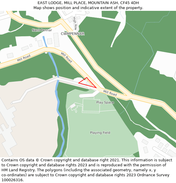 EAST LODGE, MILL PLACE, MOUNTAIN ASH, CF45 4DH: Location map and indicative extent of plot