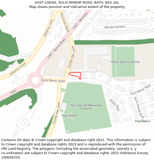EAST LODGE, SULIS MANOR ROAD, BATH, BA2 2AL: Location map and indicative extent of plot