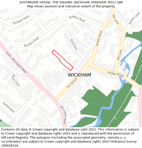 EASTBROOK HOUSE, THE SQUARE, WICKHAM, FAREHAM, PO17 5JW: Location map and indicative extent of plot