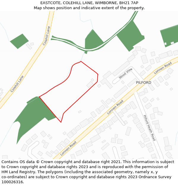 EASTCOTE, COLEHILL LANE, WIMBORNE, BH21 7AP: Location map and indicative extent of plot