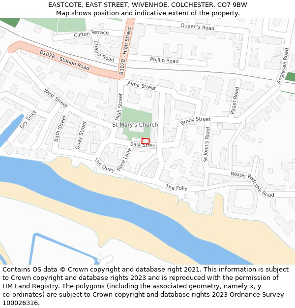 EASTCOTE, EAST STREET, WIVENHOE, COLCHESTER, CO7 9BW: Location map and indicative extent of plot