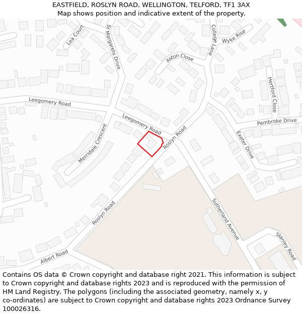 EASTFIELD, ROSLYN ROAD, WELLINGTON, TELFORD, TF1 3AX: Location map and indicative extent of plot