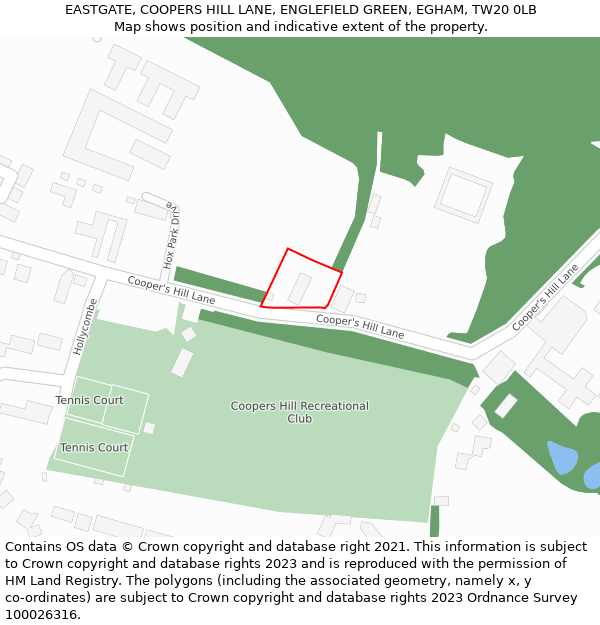 EASTGATE, COOPERS HILL LANE, ENGLEFIELD GREEN, EGHAM, TW20 0LB: Location map and indicative extent of plot
