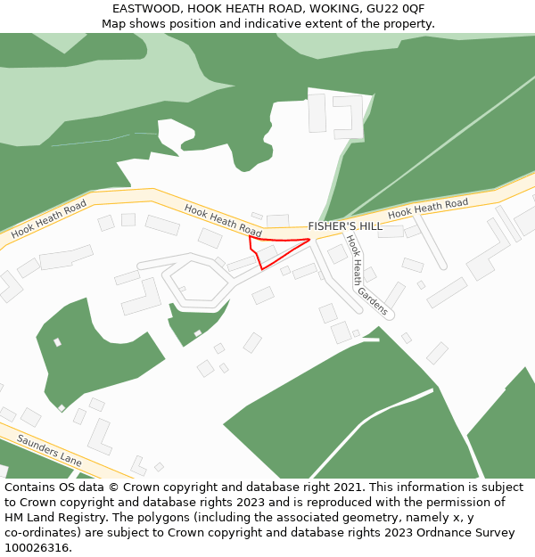 EASTWOOD, HOOK HEATH ROAD, WOKING, GU22 0QF: Location map and indicative extent of plot