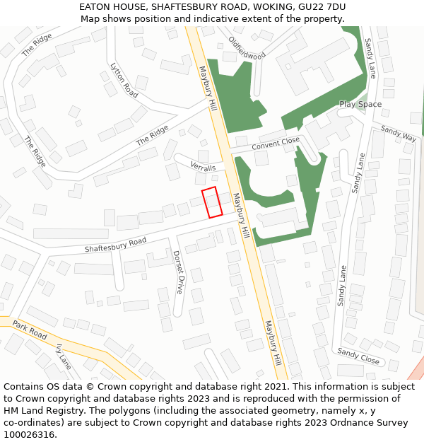 EATON HOUSE, SHAFTESBURY ROAD, WOKING, GU22 7DU: Location map and indicative extent of plot