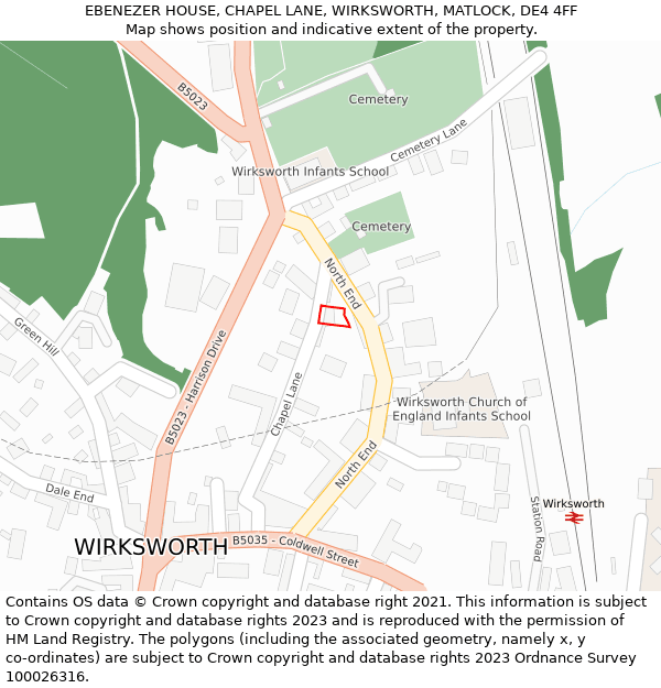 EBENEZER HOUSE, CHAPEL LANE, WIRKSWORTH, MATLOCK, DE4 4FF: Location map and indicative extent of plot