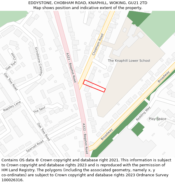 EDDYSTONE, CHOBHAM ROAD, KNAPHILL, WOKING, GU21 2TD: Location map and indicative extent of plot