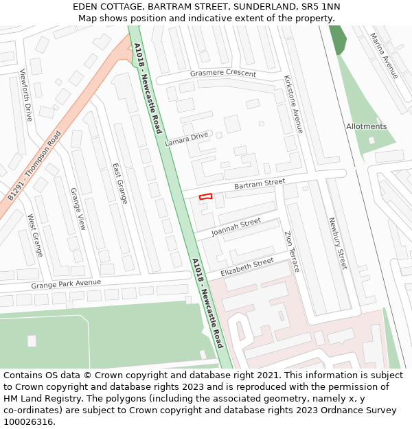 EDEN COTTAGE, BARTRAM STREET, SUNDERLAND, SR5 1NN: Location map and indicative extent of plot
