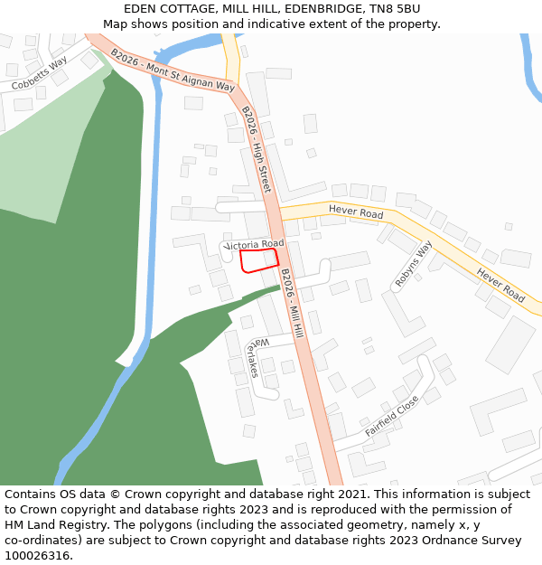 EDEN COTTAGE, MILL HILL, EDENBRIDGE, TN8 5BU: Location map and indicative extent of plot