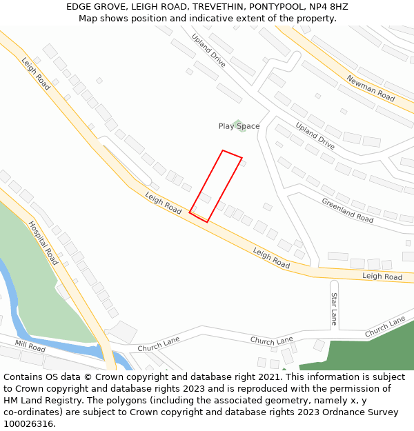 EDGE GROVE, LEIGH ROAD, TREVETHIN, PONTYPOOL, NP4 8HZ: Location map and indicative extent of plot