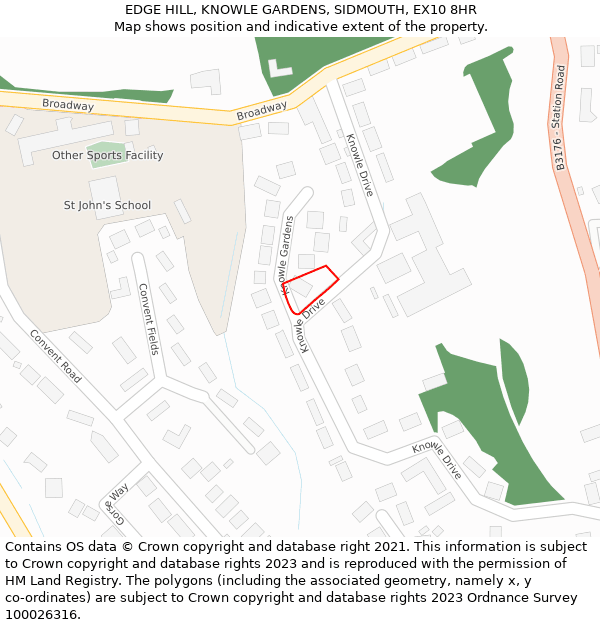EDGE HILL, KNOWLE GARDENS, SIDMOUTH, EX10 8HR: Location map and indicative extent of plot