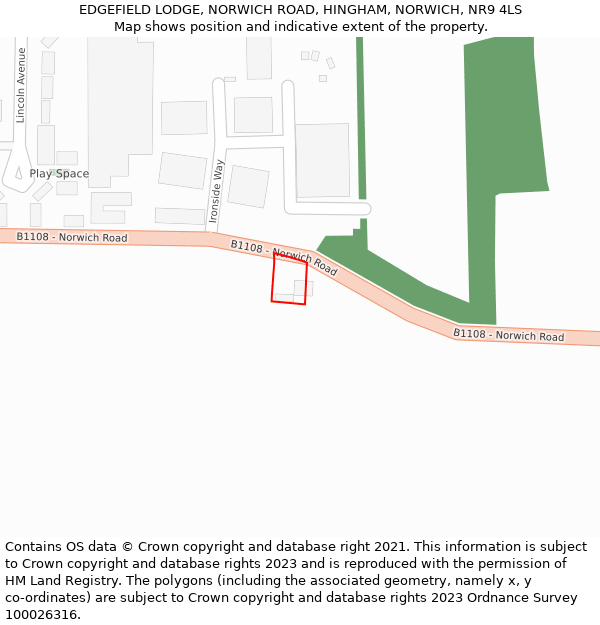 EDGEFIELD LODGE, NORWICH ROAD, HINGHAM, NORWICH, NR9 4LS: Location map and indicative extent of plot