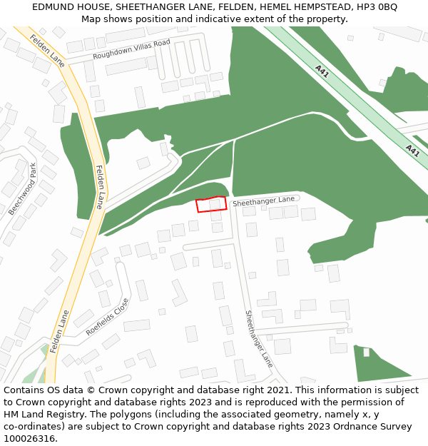 EDMUND HOUSE, SHEETHANGER LANE, FELDEN, HEMEL HEMPSTEAD, HP3 0BQ: Location map and indicative extent of plot