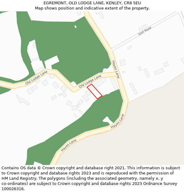 EGREMONT, OLD LODGE LANE, KENLEY, CR8 5EU: Location map and indicative extent of plot