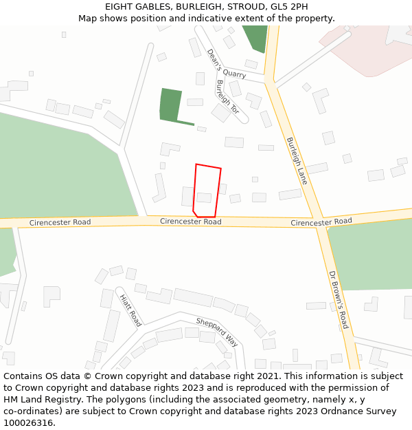 EIGHT GABLES, BURLEIGH, STROUD, GL5 2PH: Location map and indicative extent of plot