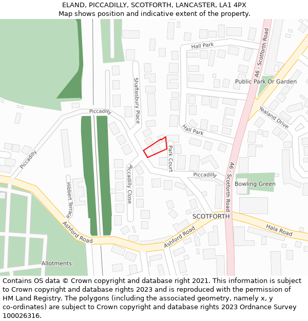 ELAND, PICCADILLY, SCOTFORTH, LANCASTER, LA1 4PX: Location map and indicative extent of plot